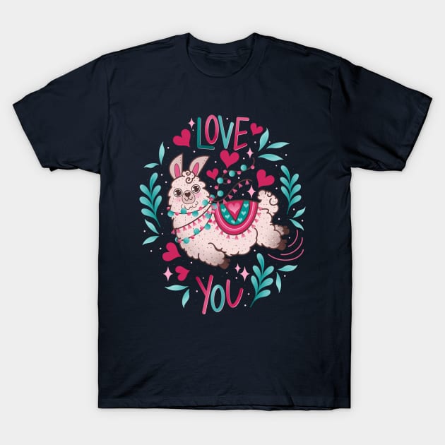 Love llama valentine T-Shirt by Tex doodles 